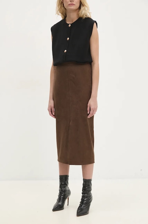 Спідниця Answear.LAB колір коричневий midi олівець