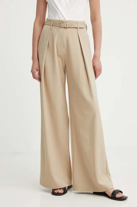 Answear Lab spodnie z wełną kolor beżowy proste high waist