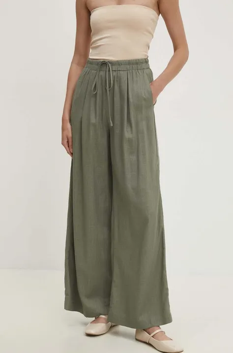 Answear Lab pantaloni din in culoarea verde, lat, high waist