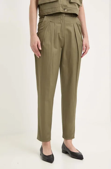 Pamučne hlače Answear Lab boja: zelena, ravni kroj, visoki struk