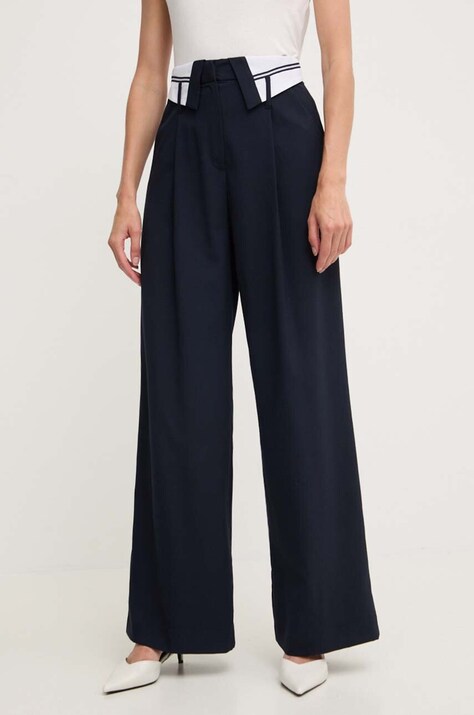 Nohavice Answear.LAB dámske, čierna farba, široké, vysoký pás