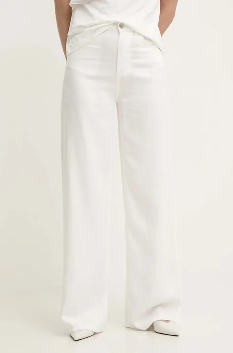 Answear Lab pantaloni femei, culoarea alb, lat, high waist