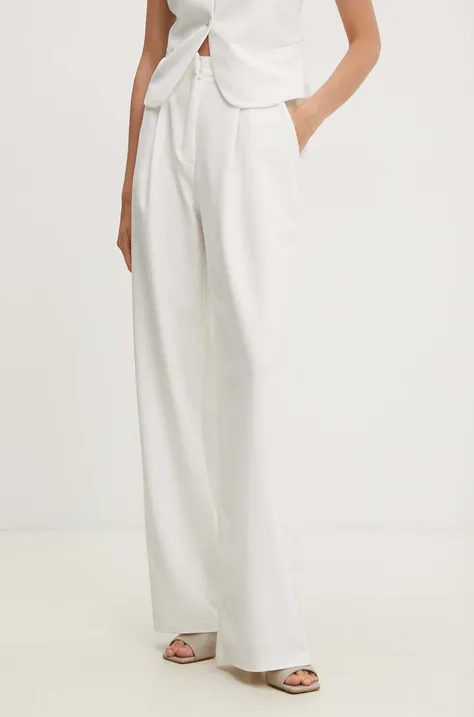 Bavlnené nohavice Answear Lab biela farba, rovné, vysoký pás