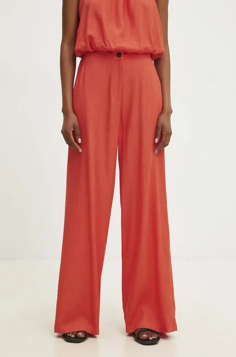 Ľanová sukňa Answear Lab oranžová farba, široké, vysoký pás