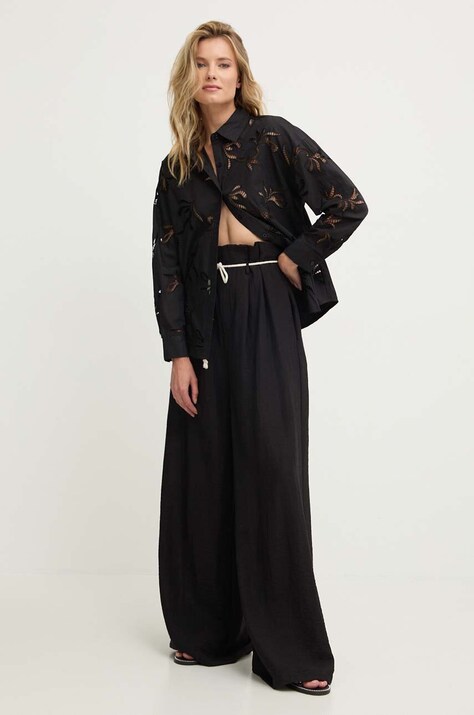 Answear Lab pantaloni in lino colore nero