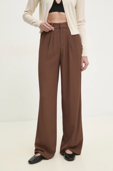 Answear Lab pantaloni femei, culoarea maro, drept, high waist