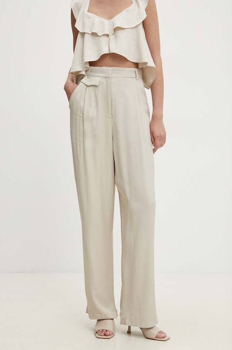 Answear.LAB spodnie damskie kolor beżowy proste high waist