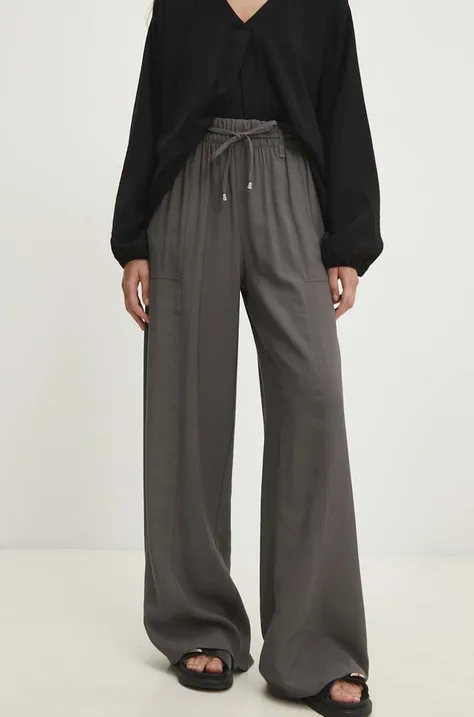 Nohavice Answear Lab dámske, šedá farba, rovné, vysoký pás