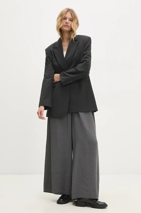 Kalhoty Answear.LAB dámské, šedá barva, široké, high waist