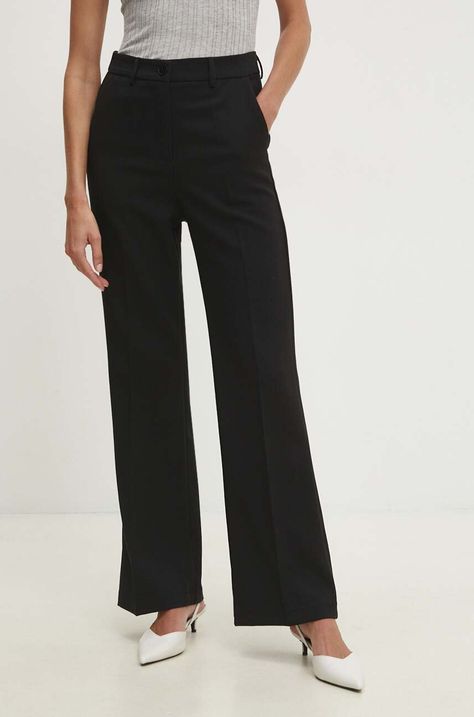 Kalhoty Answear.LAB dámské, černá barva, široké, high waist