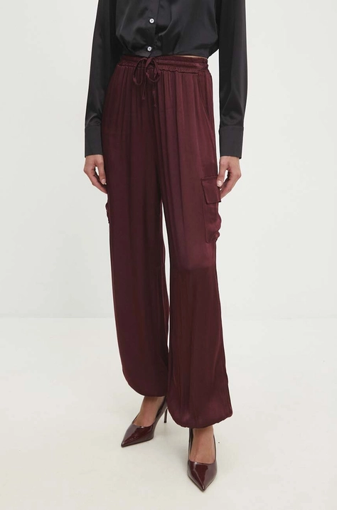 Answear Lab pantaloni femei, culoarea bordo, fason cargo, high waist