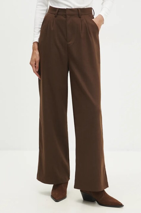 Answear Lab pantaloni femei, culoarea maro, drept, high waist