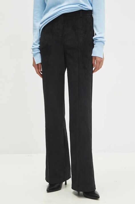 Вельветові штани Answear.LAB колір чорний широке висока посадка
