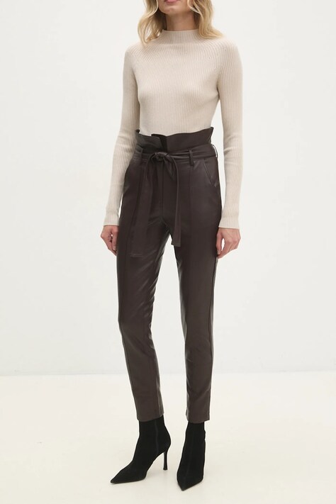 Kalhoty Answear Lab dámské, hnědá barva, přiléhavé, high waist