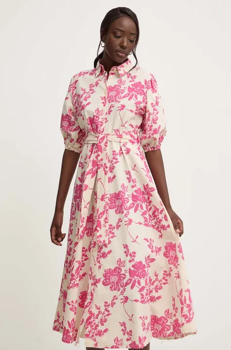 Answear Lab sukienka bawełniana kolor różowy midi rozkloszowana