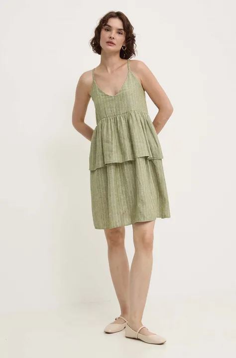 Ľanové šaty Answear Lab zelená farba, mini, áčkový strih
