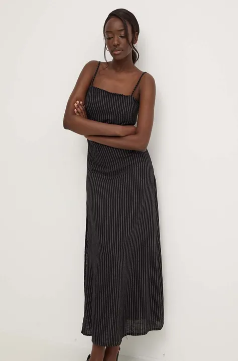 Answear Lab sukienka z lnem kolor czarny maxi prosta