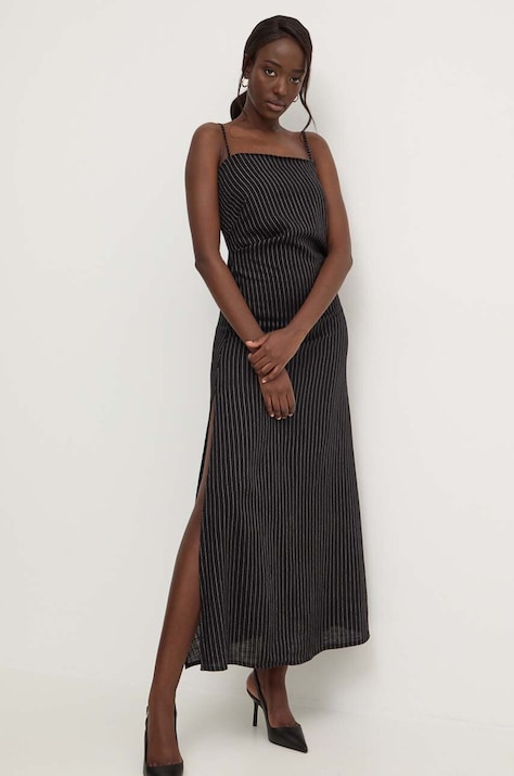 Answear Lab rochie din in culoarea negru, maxi, dreaptă