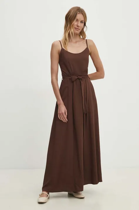 Льняна сукня Answear Lab колір коричневий maxi розкльошена
