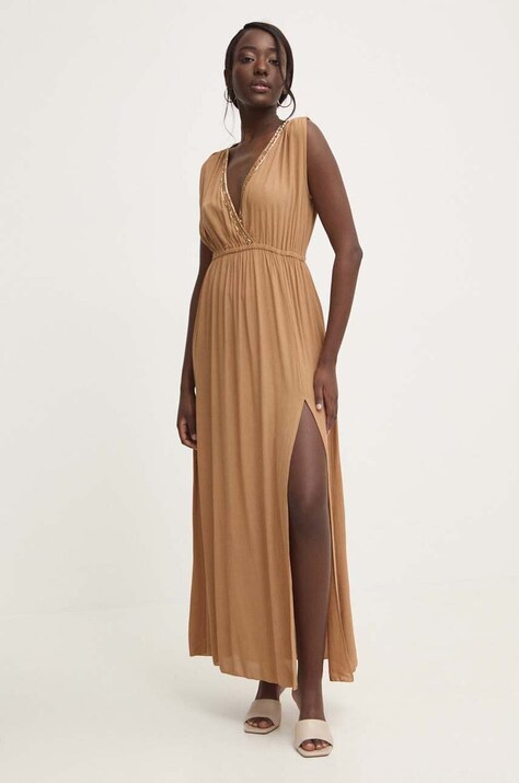 Answear Lab rochie culoarea maro, maxi, evazată