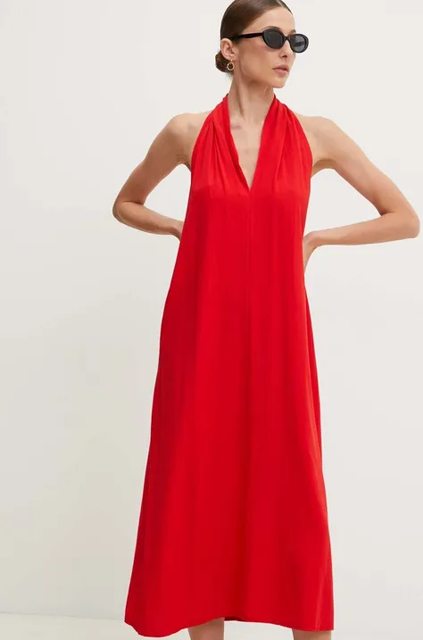 Ľanové šaty Answear Lab červená farba, midi, áčkový strih