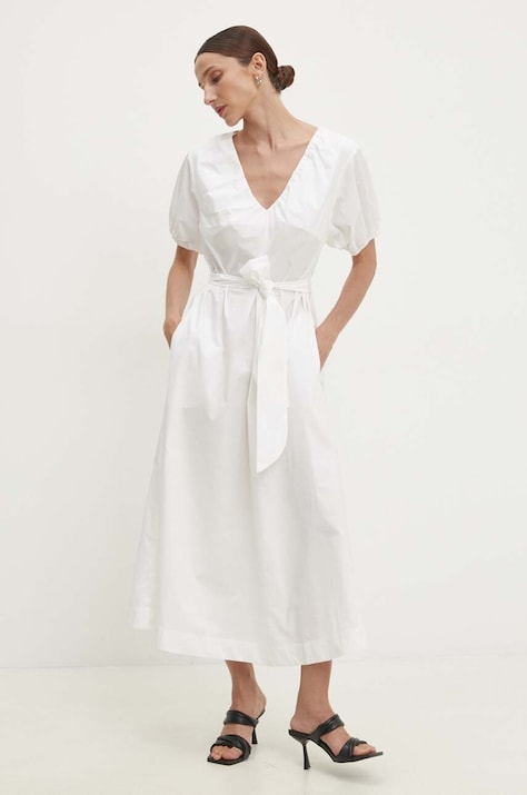 Answear Lab rochie din bumbac culoarea alb, maxi, evazată