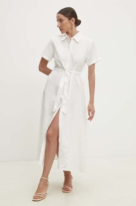 Answear Lab rochie din bumbac culoarea alb, midi, evazată