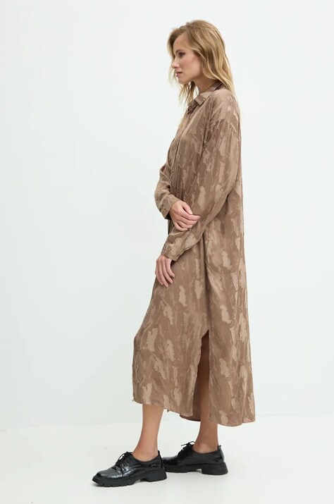 Answear Lab rochie din mătase culoarea bej, midi, oversize