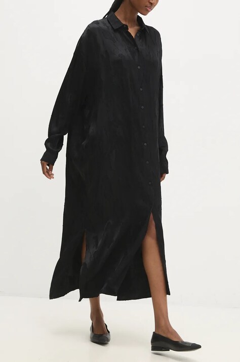 Answear Lab rochie din mătase culoarea negru, midi, oversize