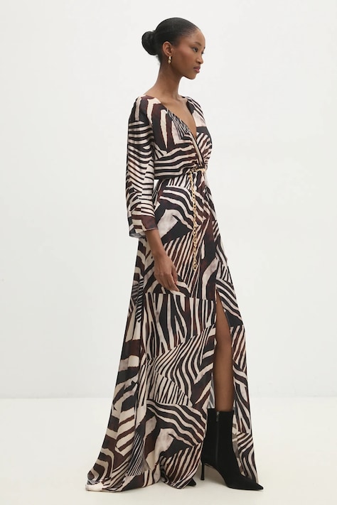 Answear Lab rochie culoarea maro, maxi, evazată