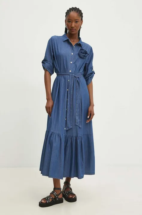 Answear Lab sukienka jeansowa kolor niebieski midi rozkloszowana