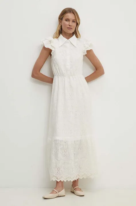 Хлопковое платье Answear Lab цвет белый midi расклешённая
