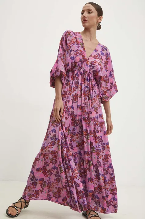 Hodvábne šaty Answear Lab ružová farba, maxi, áčkový strih