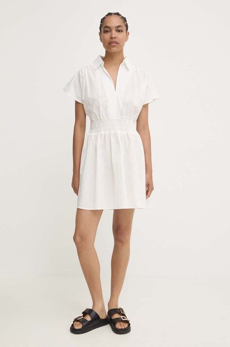 Памучна рокля Answear.LAB в бяло къса разкроена