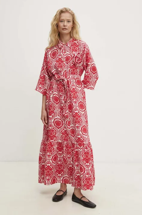 Льняное платье Answear Lab цвет красный maxi расклешённая