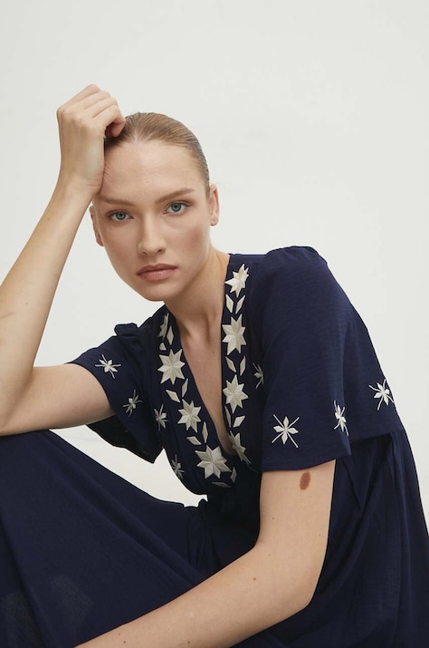 Answear Lab rochie culoarea bleumarin, maxi, evazată