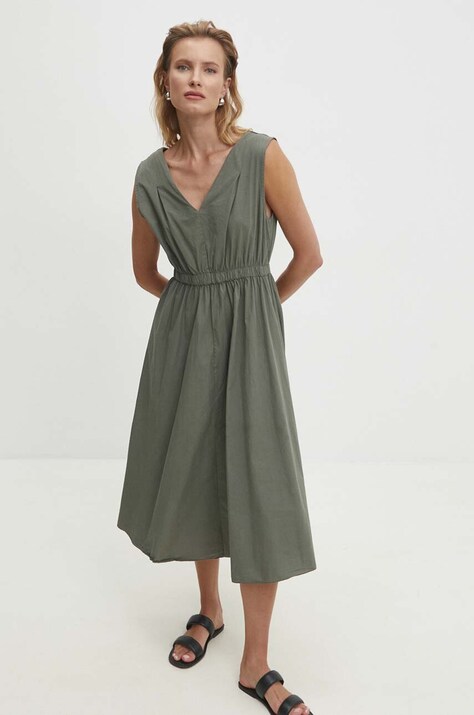 Answear Lab rochie din bumbac culoarea verde, mini, evazată
