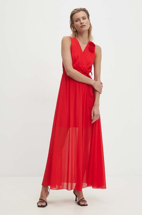 Answear Lab rochie culoarea rosu, maxi, evazată