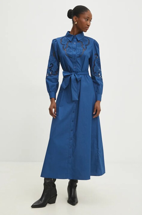 Answear Lab rochie din bumbac culoarea bleumarin, midi, evazată