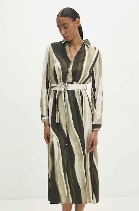 Answear Lab rochie culoarea verde, midi, evazată