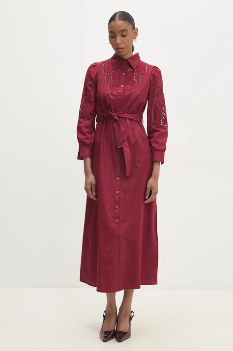 Answear Lab rochie din bumbac culoarea bordo, midi, evazată