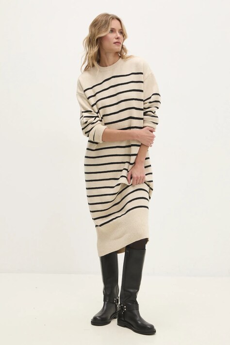 Answear Lab rochie din lână culoarea bej, maxi, oversize