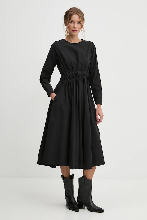 Answear.LAB sukienka bawełniana kolor czarny midi rozkloszowana