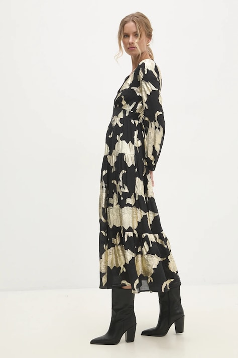 Answear Lab rochie din in culoarea negru, maxi, evazată