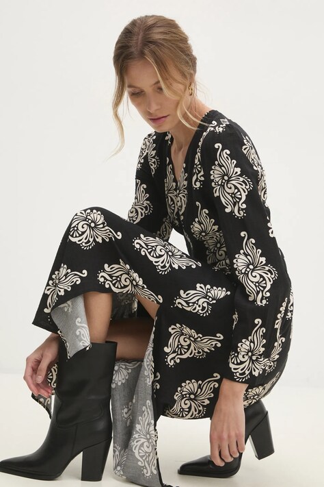 Answear Lab rochie din in culoarea negru, midi, evazată