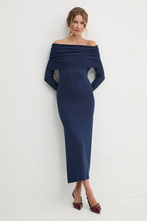 Answear Lab rochie culoarea bleumarin, maxi, evazată