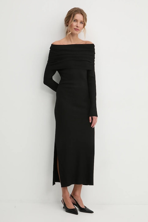 Answear.LAB sukienka kolor czarny maxi rozkloszowana