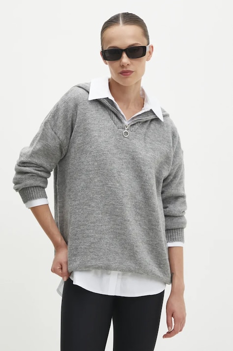 Answear Lab pulover de lana culoarea gri, light, cu guler