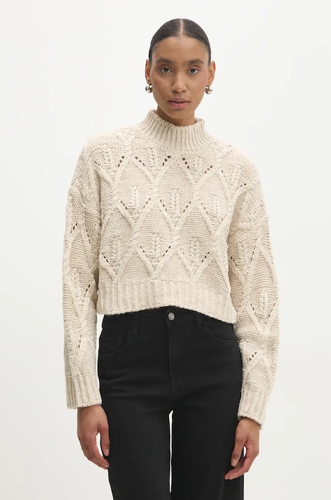 Answear.LAB sweter damski kolor beżowy ciepły z półgolfem