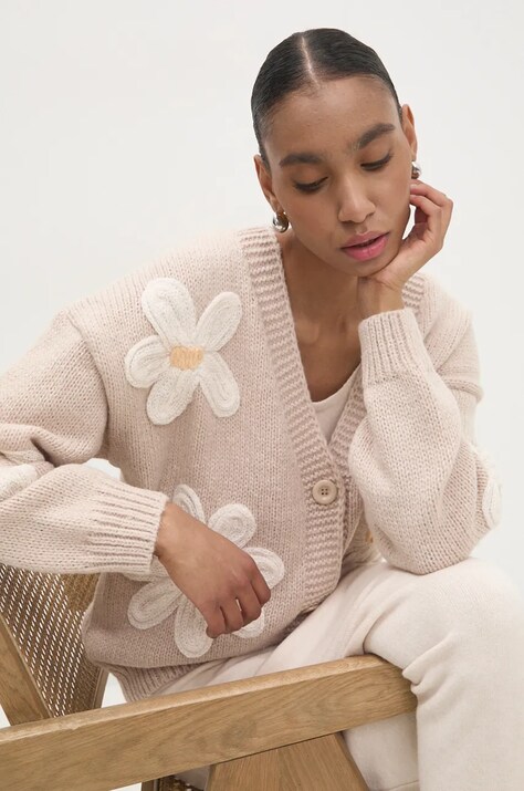 Answear Lab cardigan de lana culoarea bej, călduros